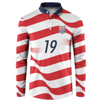 Custom World Football 2026 USA Button Sweatshirt Wavy American Flag Stripes Graphic