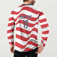 Custom World Football 2026 USA Button Sweatshirt Wavy American Flag Stripes Graphic