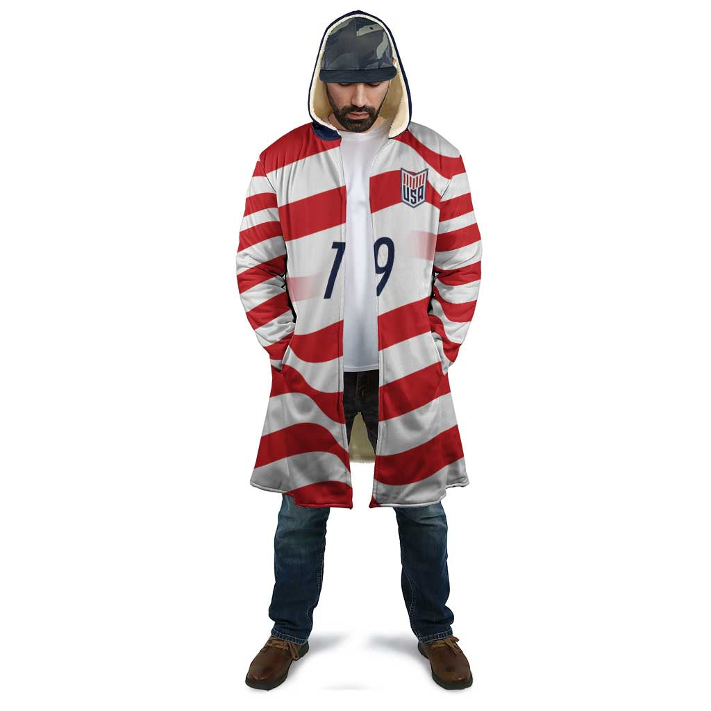 Custom World Football 2026 USA Cloak Wavy American Flag Stripes Graphic