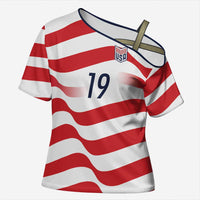 Custom World Football 2026 USA Cross Shoulder Shirt Wavy American Flag Stripes Graphic