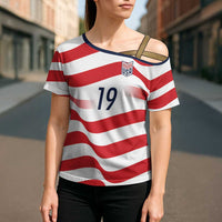 Custom World Football 2026 USA Cross Shoulder Shirt Wavy American Flag Stripes Graphic