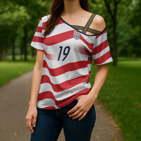 Custom World Football 2026 USA Cross Shoulder Shirt Wavy American Flag Stripes Graphic
