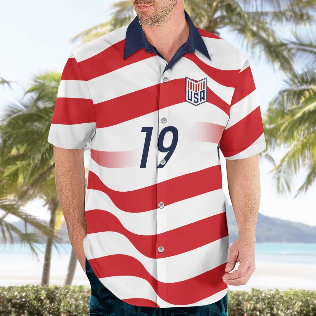 Custom World Football 2026 USA Hawaiian Shirt Wavy American Flag Stripes Graphic