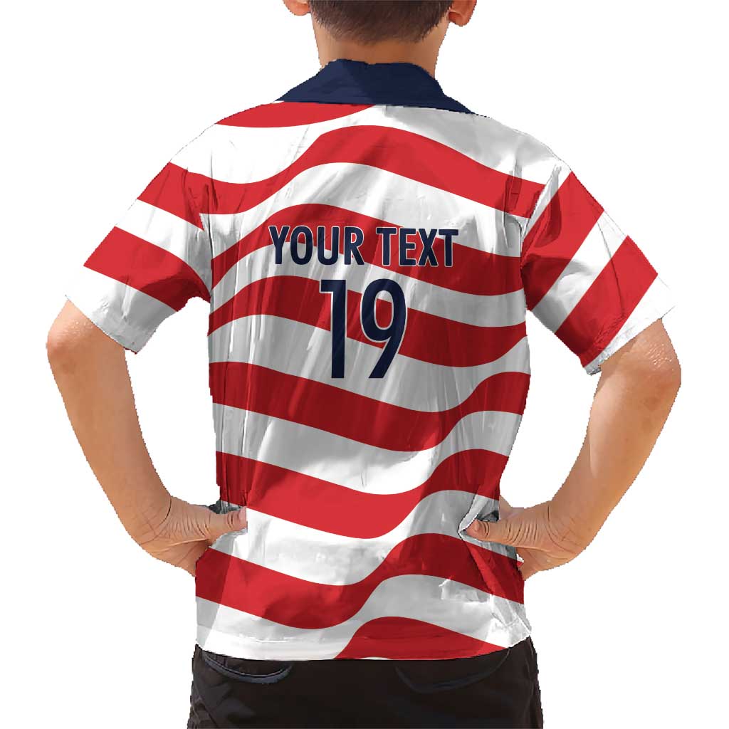 Custom World Football 2026 USA Hawaiian Shirt Wavy American Flag Stripes Graphic