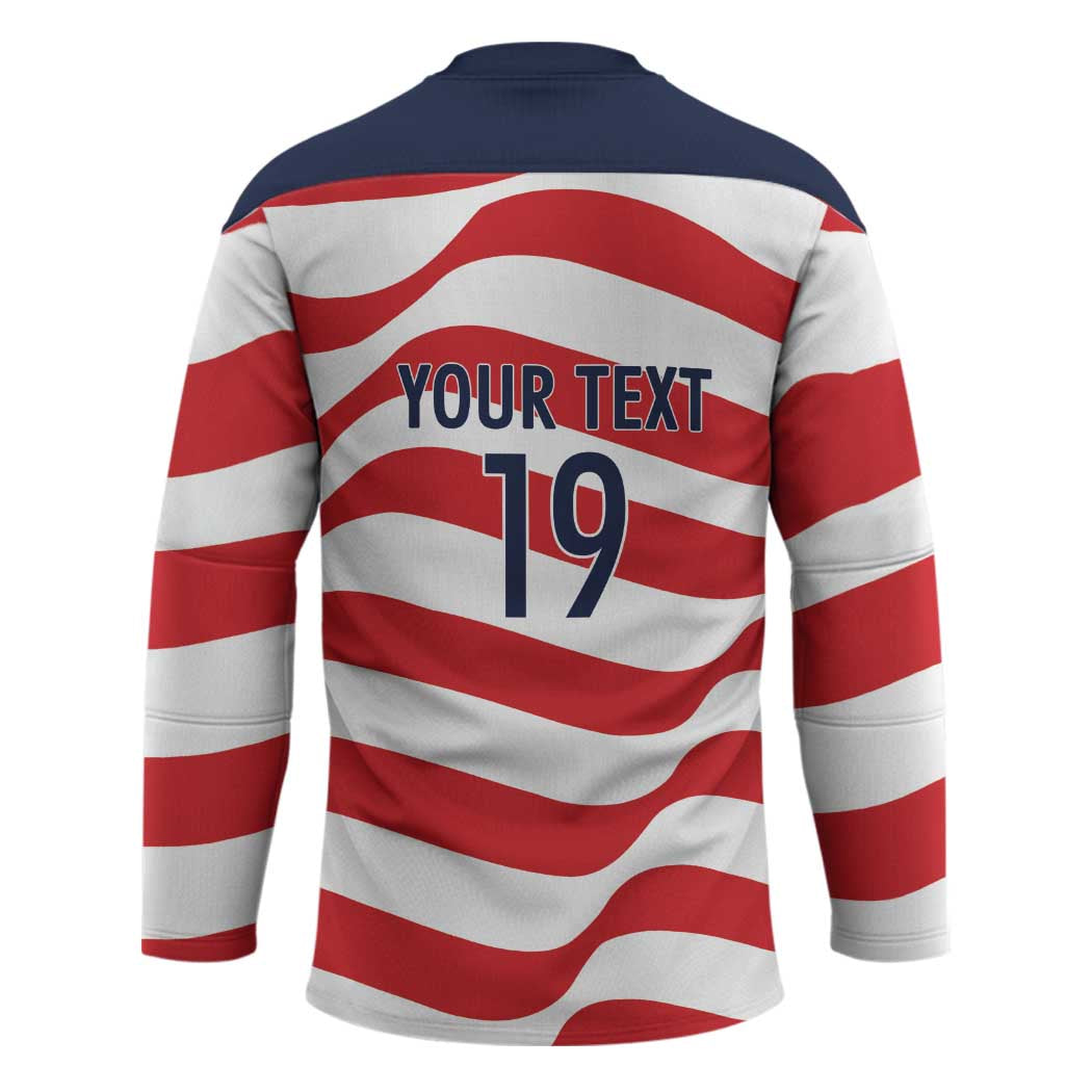 Custom World Football 2026 USA Hockey Jersey Wavy American Flag Stripes Graphic
