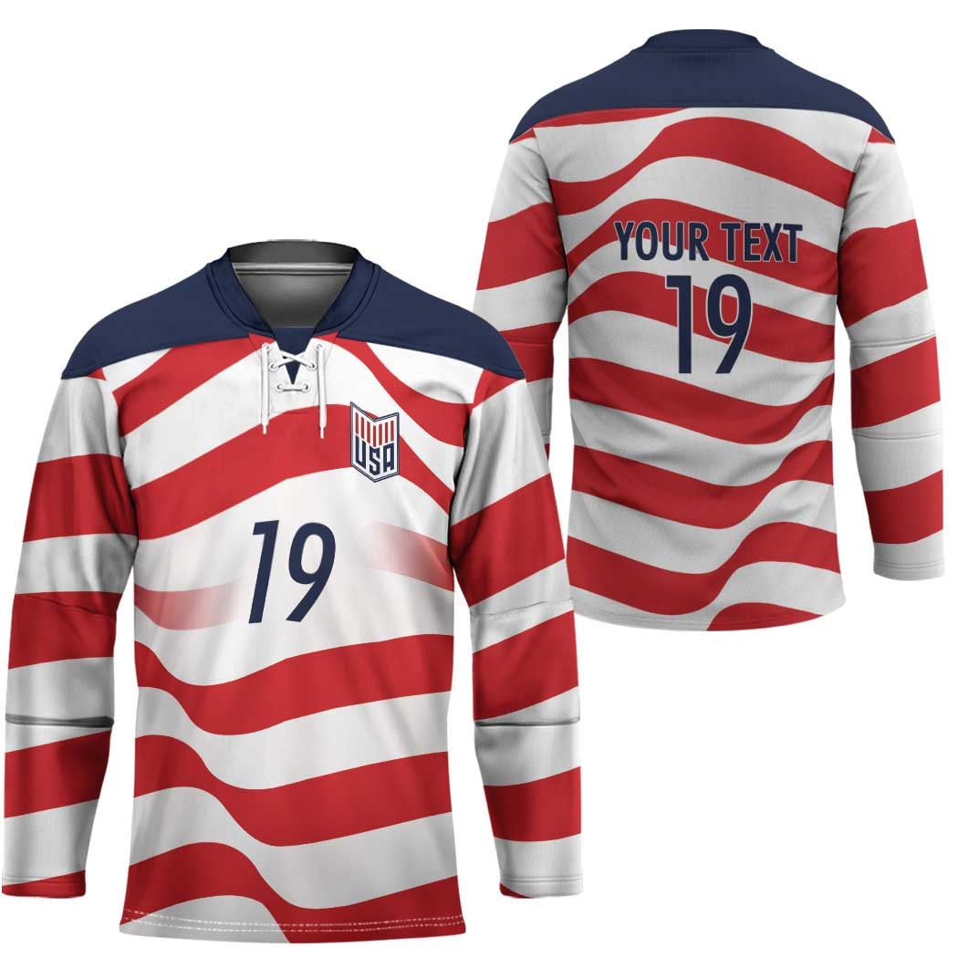 Custom World Football 2026 USA Hockey Jersey Wavy American Flag Stripes Graphic