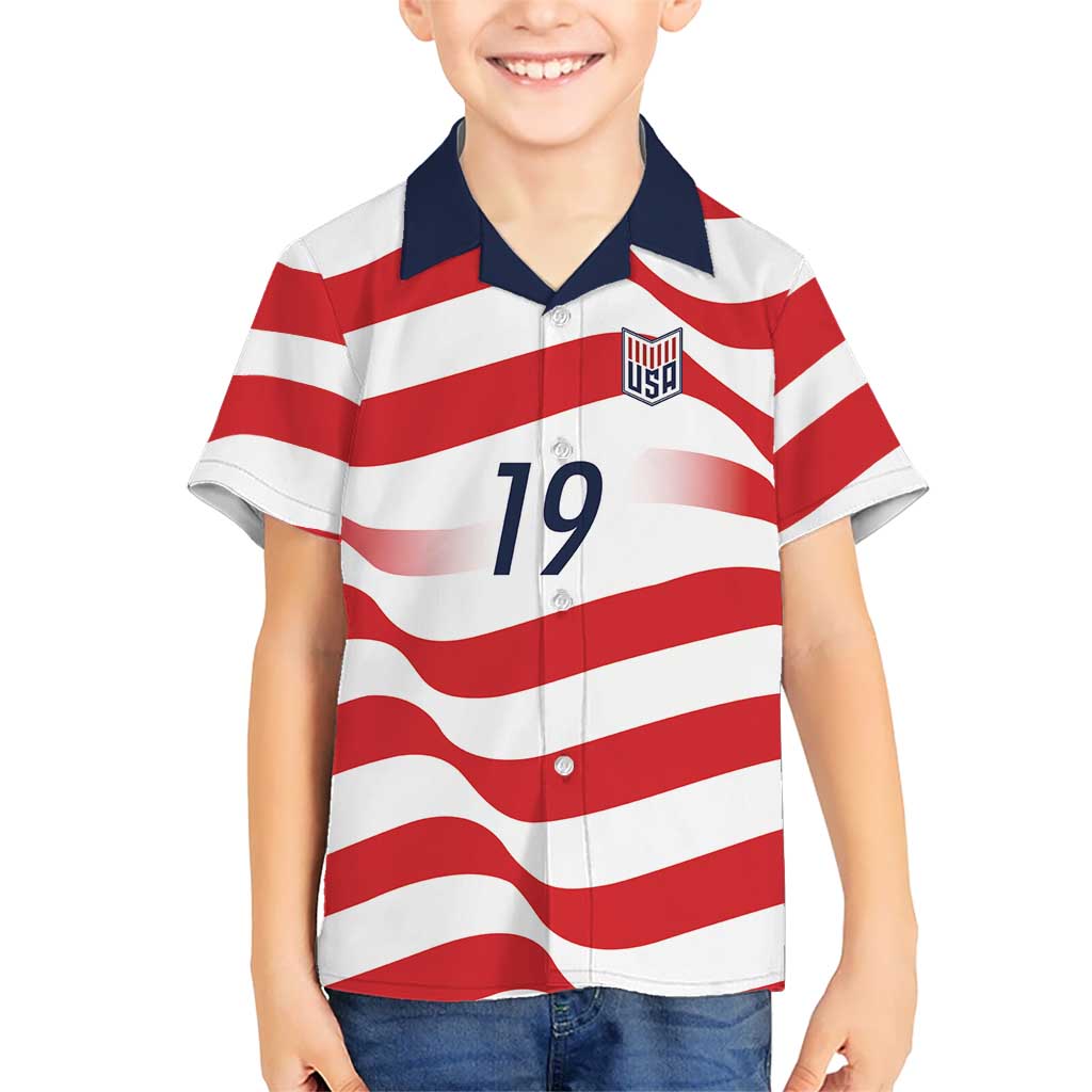 Custom World Football 2026 USA Kid Hawaiian Shirt Wavy American Flag Stripes Graphic