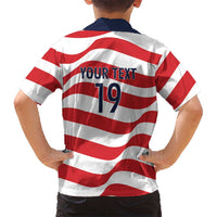 Custom World Football 2026 USA Kid Hawaiian Shirt Wavy American Flag Stripes Graphic
