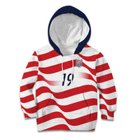 Custom World Football 2026 USA Kid Hoodie Wavy American Flag Stripes Graphic
