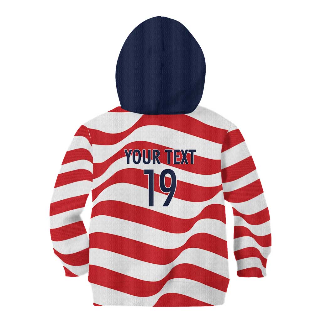 Custom World Football 2026 USA Kid Hoodie Wavy American Flag Stripes Graphic
