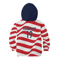 Custom World Football 2026 USA Kid Hoodie Wavy American Flag Stripes Graphic