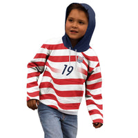 Custom World Football 2026 USA Kid Hoodie Wavy American Flag Stripes Graphic
