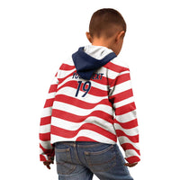 Custom World Football 2026 USA Kid Hoodie Wavy American Flag Stripes Graphic