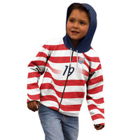 Custom World Football 2026 USA Kid Hoodie Wavy American Flag Stripes Graphic