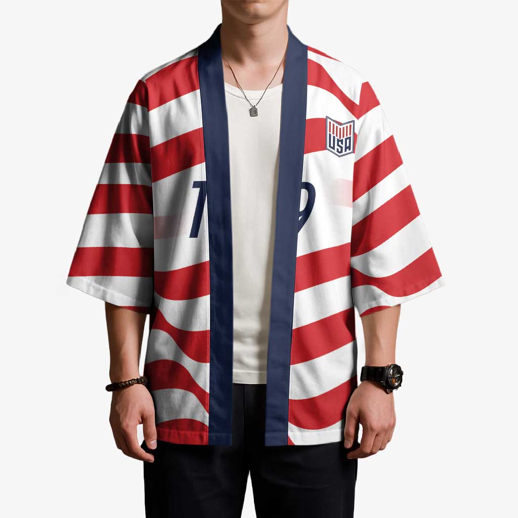 Custom World Football 2026 USA Kimono Wavy American Flag Stripes Graphic