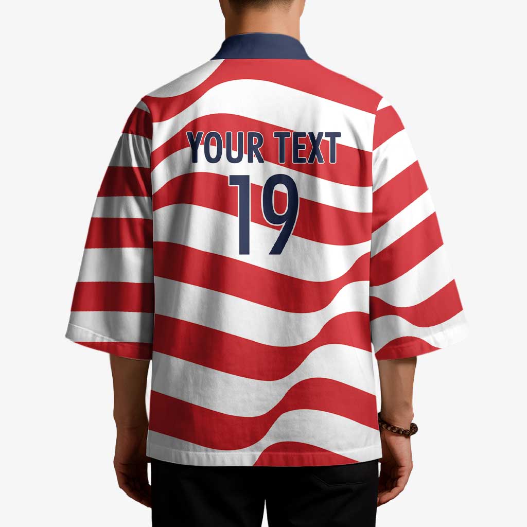 Custom World Football 2026 USA Kimono Wavy American Flag Stripes Graphic