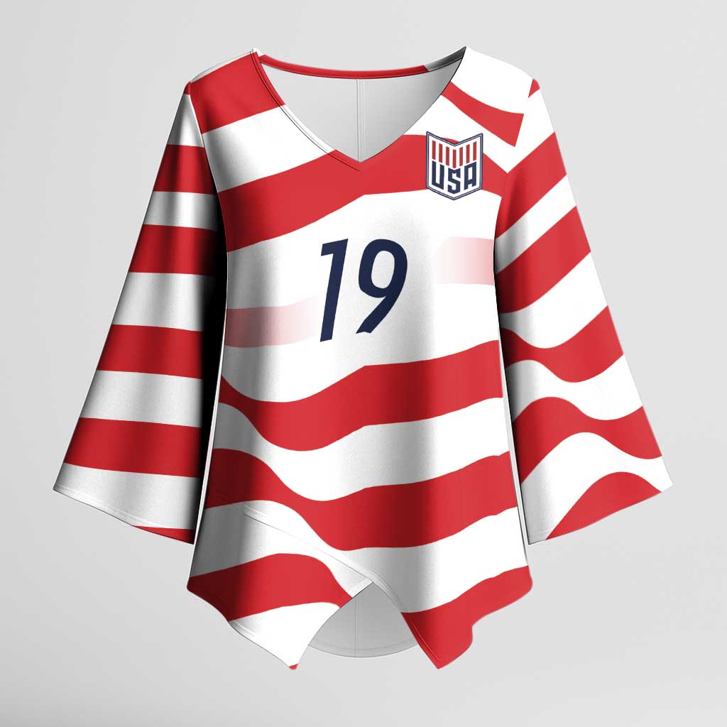 Custom World Football 2026 USA Kimono Sleeve Blouse Wavy American Flag Stripes Graphic