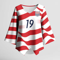 Custom World Football 2026 USA Kimono Sleeve Blouse Wavy American Flag Stripes Graphic