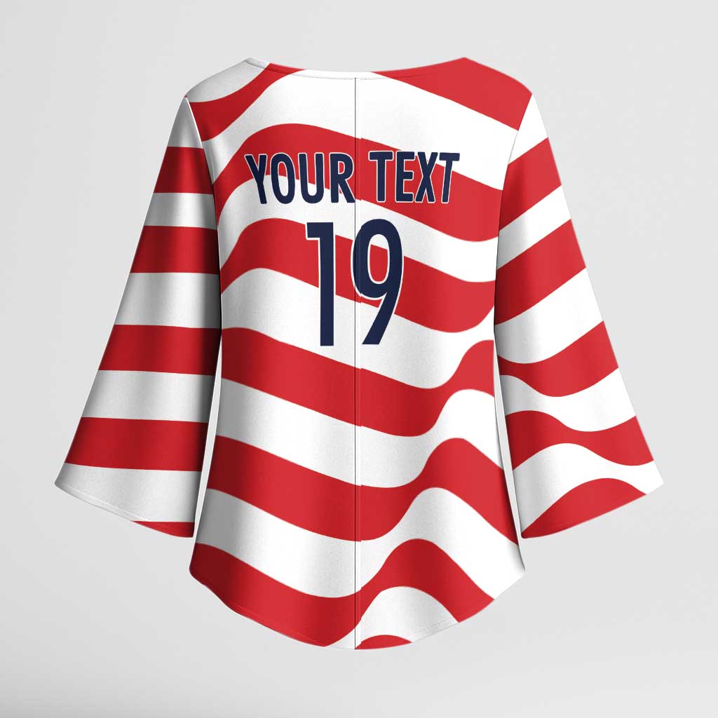 Custom World Football 2026 USA Kimono Sleeve Blouse Wavy American Flag Stripes Graphic
