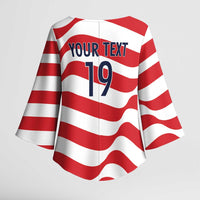 Custom World Football 2026 USA Kimono Sleeve Blouse Wavy American Flag Stripes Graphic