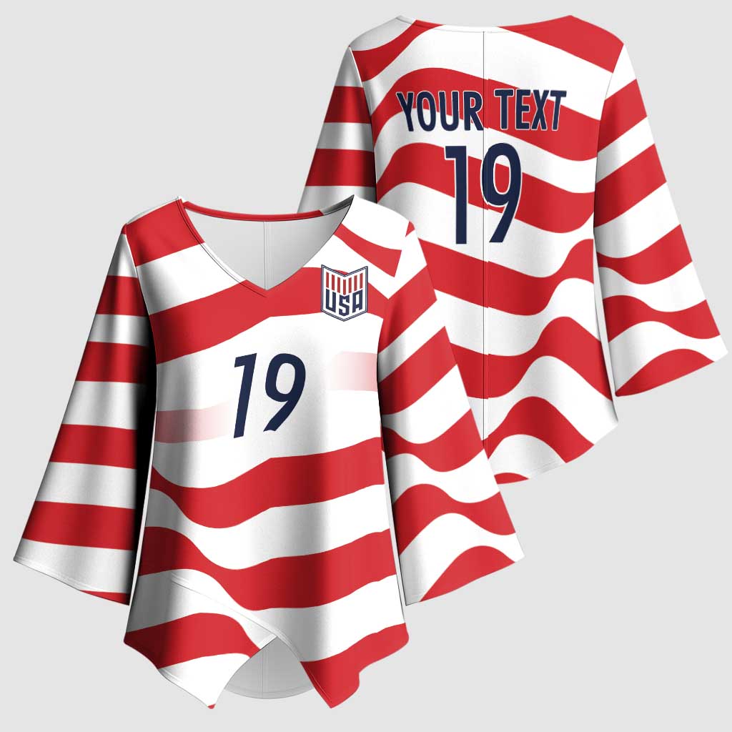 Custom World Football 2026 USA Kimono Sleeve Blouse Wavy American Flag Stripes Graphic