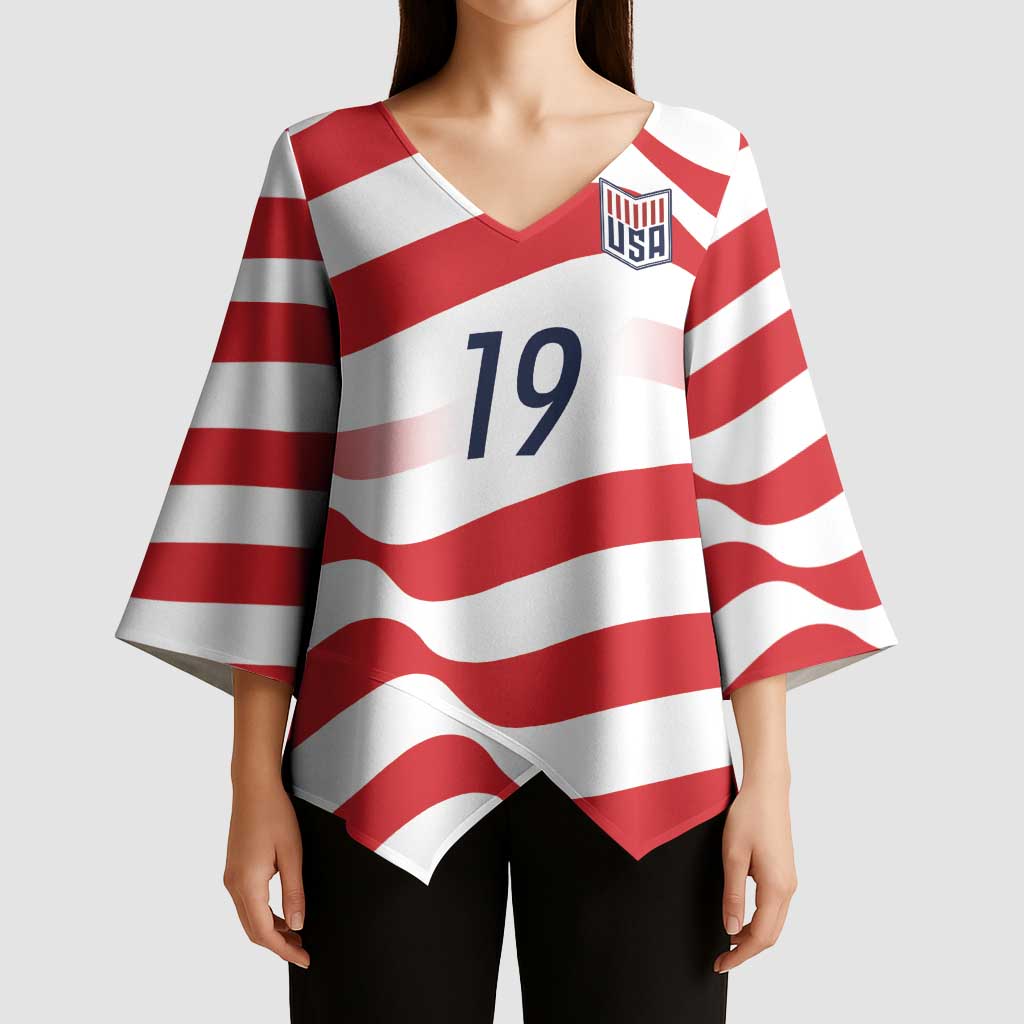 Custom World Football 2026 USA Kimono Sleeve Blouse Wavy American Flag Stripes Graphic
