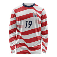Custom World Football 2026 USA Long Sleeve Shirt Wavy American Flag Stripes Graphic