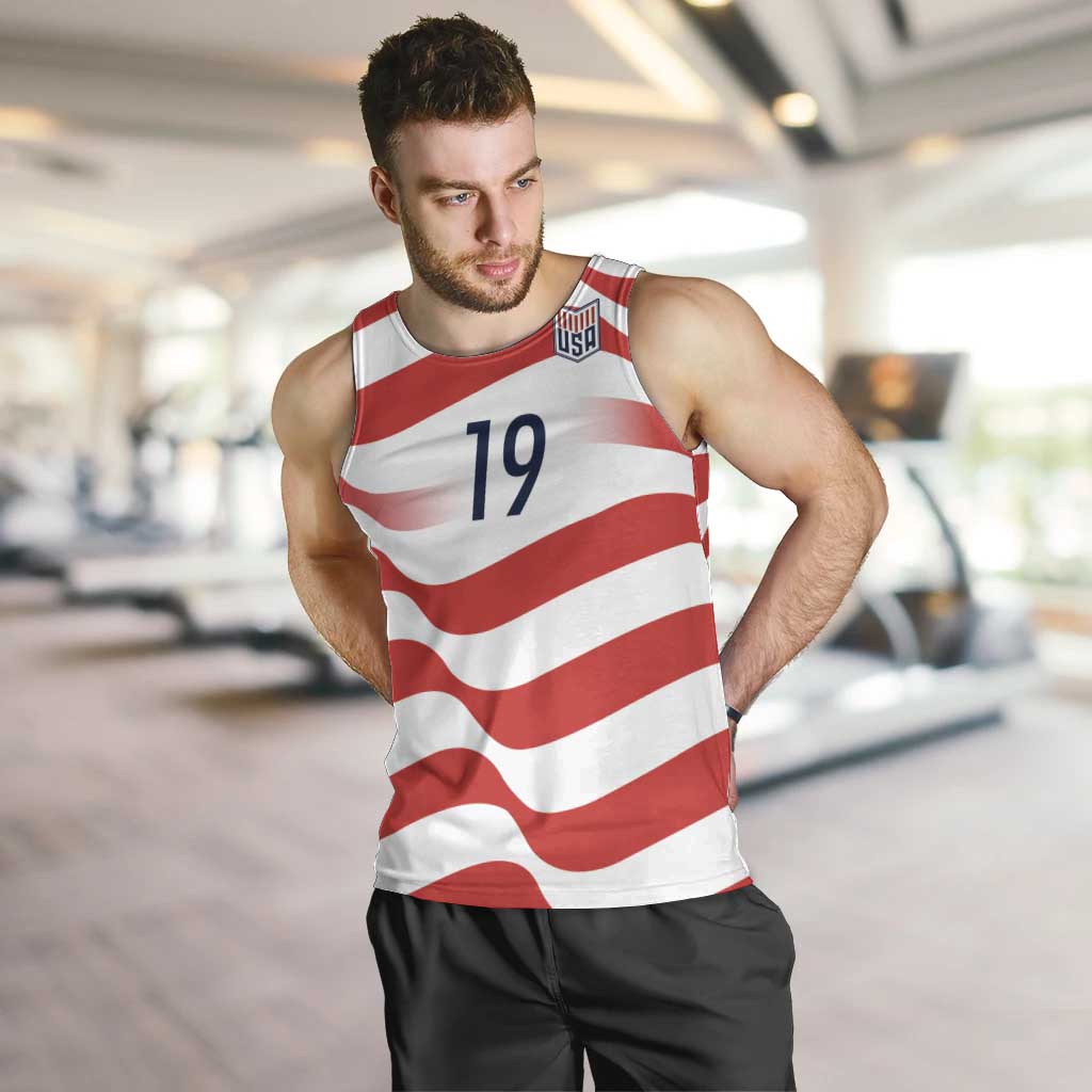 Custom World Football 2026 USA Men Tank Top Wavy American Flag Stripes Graphic