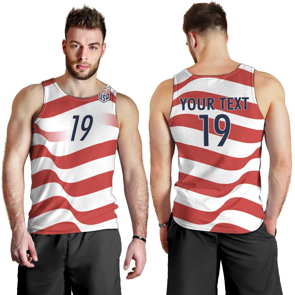 Custom World Football 2026 USA Men Tank Top Wavy American Flag Stripes Graphic