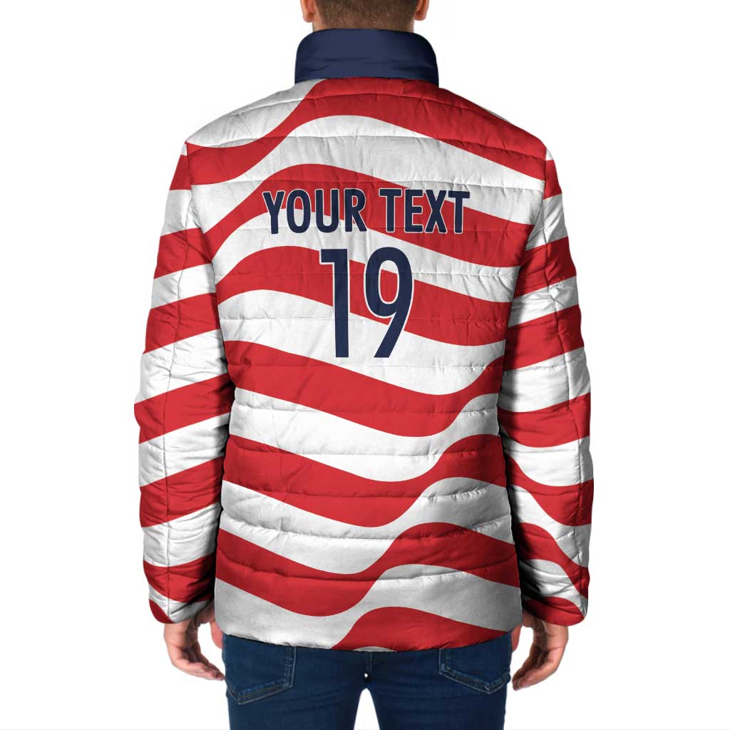 Custom World Football 2026 USA Padded Jacket Wavy American Flag Stripes Graphic