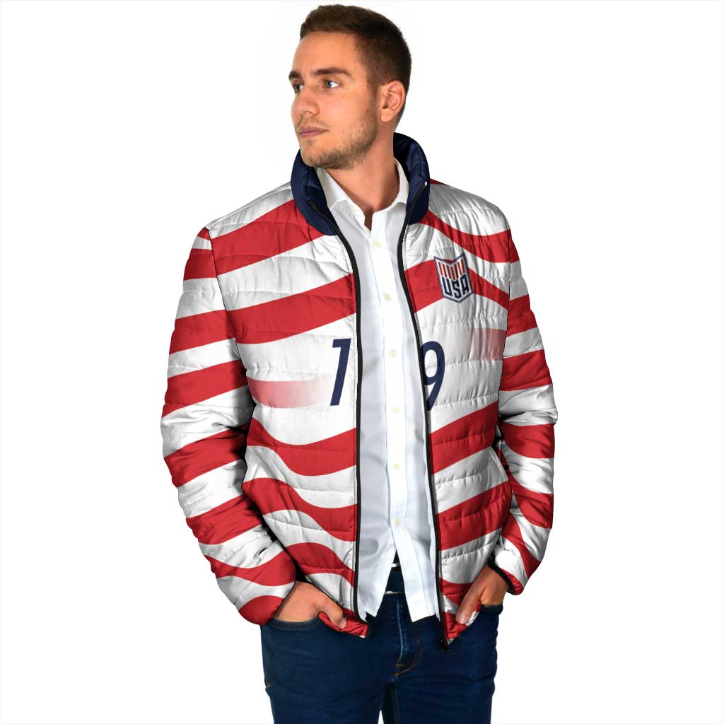 Custom World Football 2026 USA Padded Jacket Wavy American Flag Stripes Graphic
