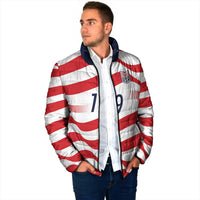 Custom World Football 2026 USA Padded Jacket Wavy American Flag Stripes Graphic