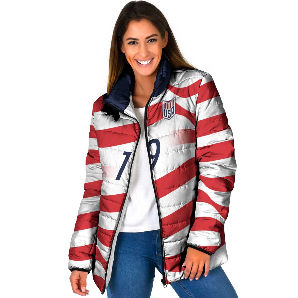 Custom World Football 2026 USA Padded Jacket Wavy American Flag Stripes Graphic