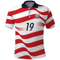 Custom World Football 2026 USA Polo Shirt Wavy American Flag Stripes Graphic