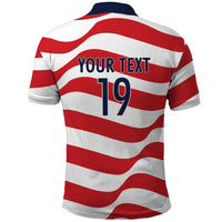 Custom World Football 2026 USA Polo Shirt Wavy American Flag Stripes Graphic