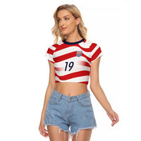 Custom World Football 2026 USA Raglan Cropped T Shirt Wavy American Flag Stripes Graphic