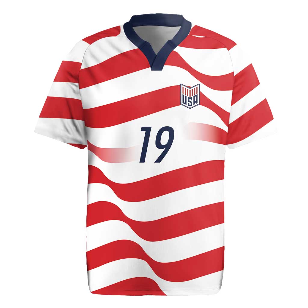 Custom World Football 2026 USA Rugby Jersey Wavy American Flag Stripes Graphic