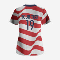 Custom World Football 2026 USA Scrub Top Wavy American Flag Stripes Graphic