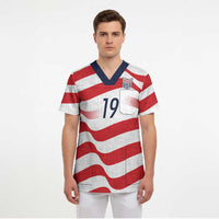 Custom World Football 2026 USA Scrub Top Wavy American Flag Stripes Graphic
