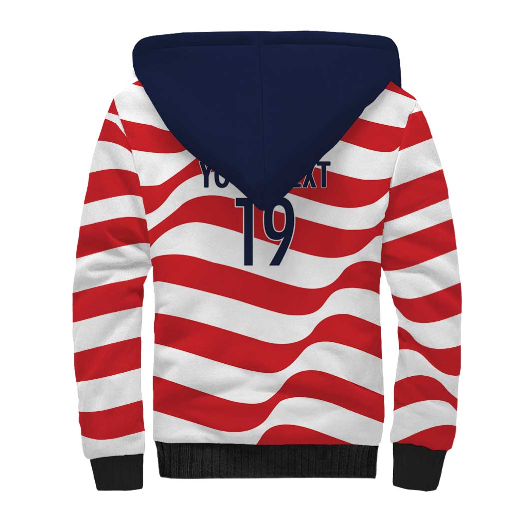 Custom World Football 2026 USA Sherpa Hoodie Wavy American Flag Stripes Graphic
