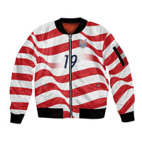 Custom World Football 2026 USA Sleeve Zip Bomber Jacket Wavy American Flag Stripes Graphic