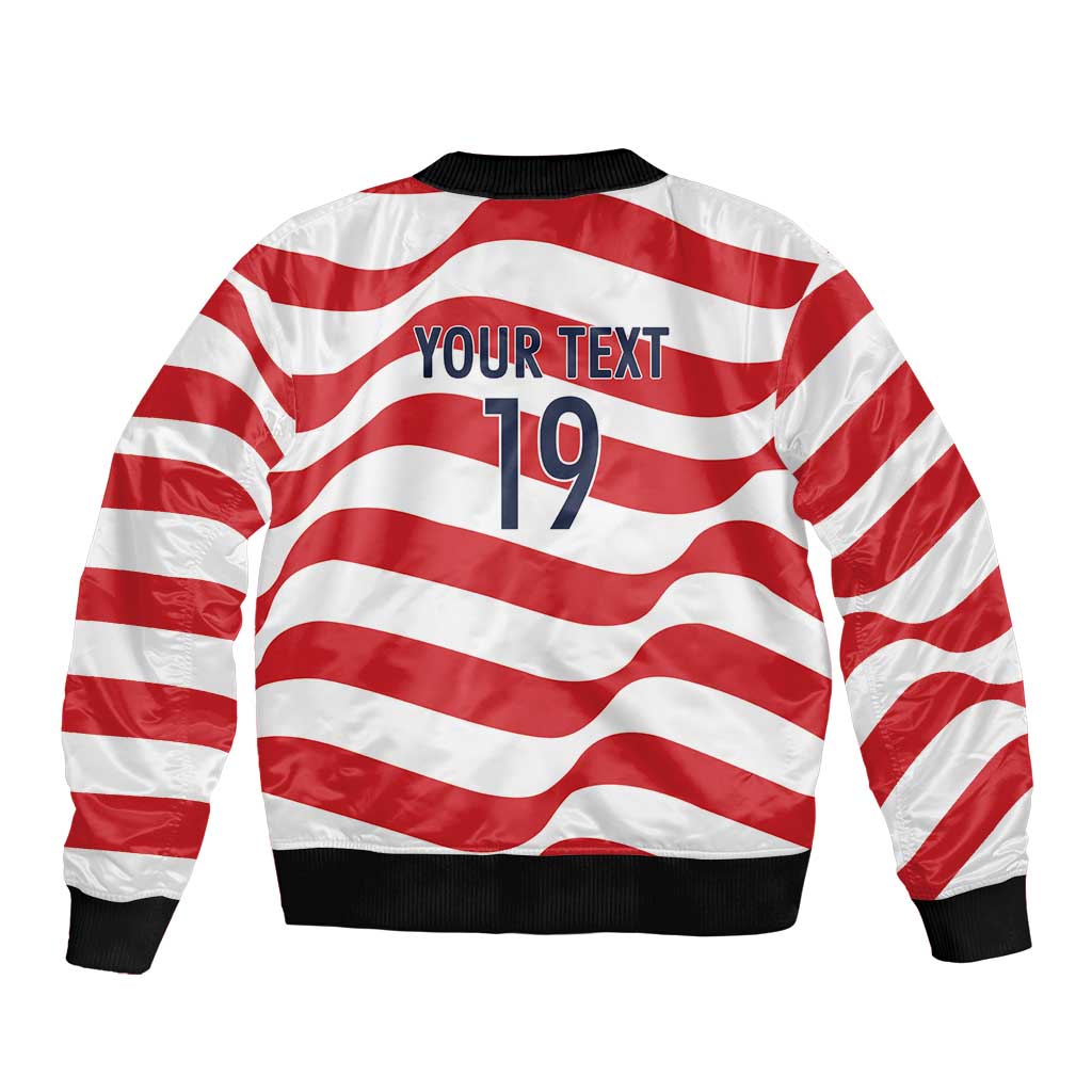 Custom World Football 2026 USA Sleeve Zip Bomber Jacket Wavy American Flag Stripes Graphic