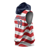 Custom World Football 2026 USA Sleeveless Hoodie Wavy American Flag Stripes Graphic
