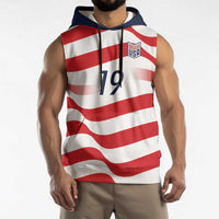 Custom World Football 2026 USA Sleeveless Hoodie Wavy American Flag Stripes Graphic