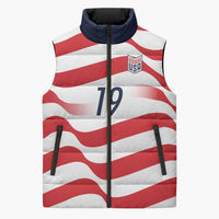 Custom World Football 2026 USA Sleeveless Puffer Jacket Wavy American Flag Stripes Graphic