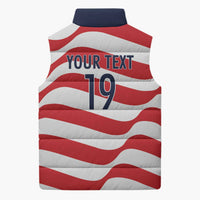 Custom World Football 2026 USA Sleeveless Puffer Jacket Wavy American Flag Stripes Graphic