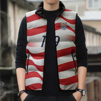 Custom World Football 2026 USA Sleeveless Puffer Jacket Wavy American Flag Stripes Graphic
