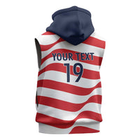 Custom World Football 2026 USA Sleeveless Zip Hoodie Wavy American Flag Stripes Graphic