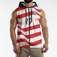 Custom World Football 2026 USA Sleeveless Zip Hoodie Wavy American Flag Stripes Graphic
