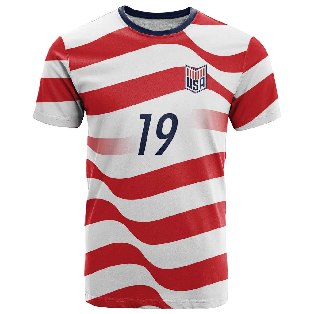 Custom World Football 2026 USA T Shirt Wavy American Flag Stripes Graphic